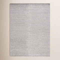Area Rug, 8 Ft x 10 Ft, Gray and Ivory Striped Wool and Cotton