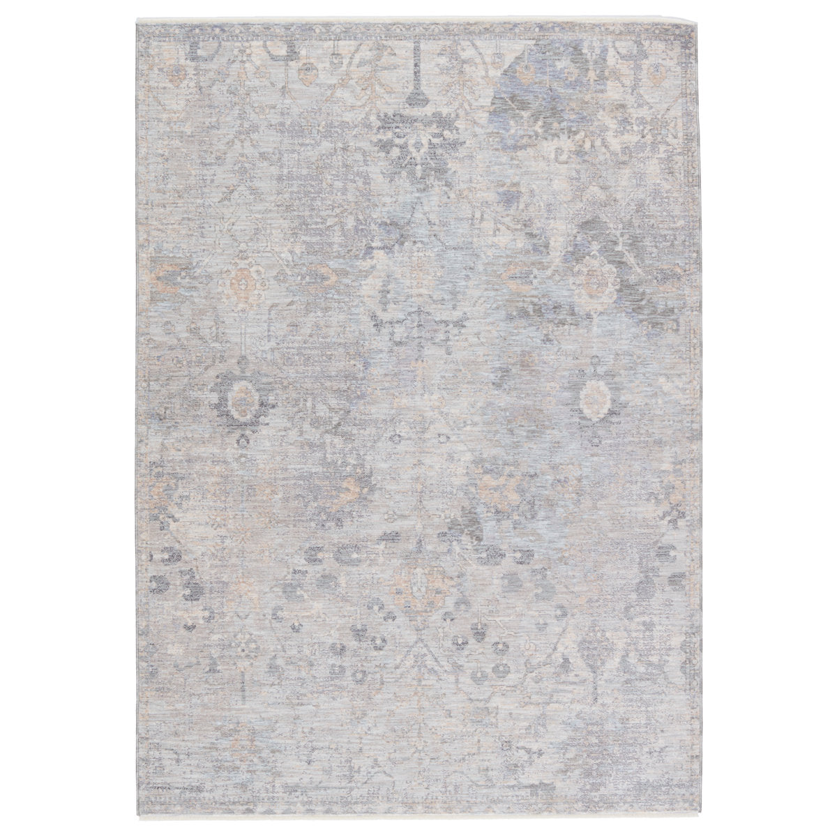 Area Rug, 8 ft x 10 ft, Gray Floral Polyester