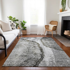 Area Rug, 8 ft x 10 ft, Gray Polyester with Abstract Pattern