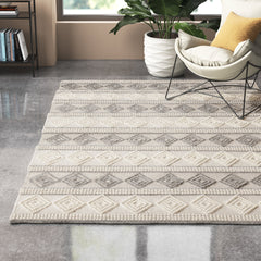 Area Rug, 8 ft x 10 ft, Gray with Polyester and Wool