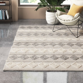 Area Rug, 8 ft x 10 ft, Gray with Polyester and Wool