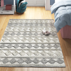 Area Rug, 8 ft x 10 ft, Gray with Polyester and Wool