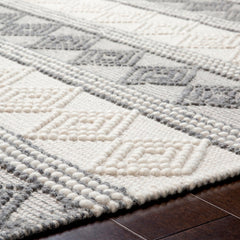 Area Rug, 8 ft x 10 ft, Gray with Polyester and Wool