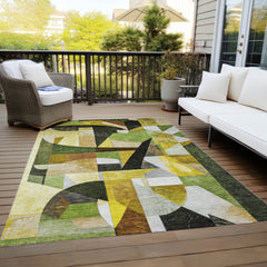 Area Rug, 8 ft x 10 ft, Green Polyester with Abstract Pattern