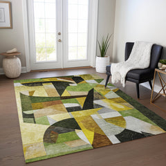 Area Rug, 8 ft x 10 ft, Green Polyester with Abstract Pattern