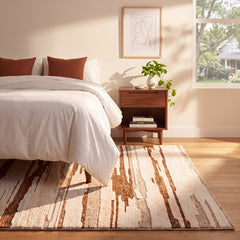 Area Rug, 8 ft x 10 ft, Hand Knotted in Beige and Ivory