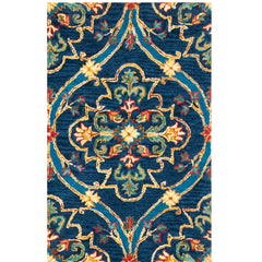 Area Rug, 8 ft x 10 ft, Hand Woven Cotton and Wool in Navy, Green and Yellow