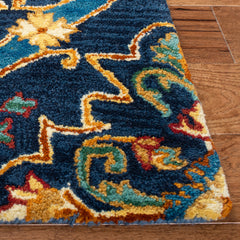 Area Rug, 8 ft x 10 ft, Hand Woven Cotton and Wool in Navy, Green and Yellow