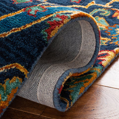 Area Rug, 8 ft x 10 ft, Hand Woven Cotton and Wool in Navy, Green and Yellow