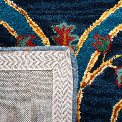 Area Rug, 8 ft x 10 ft, Hand Woven Cotton and Wool in Navy, Green and Yellow