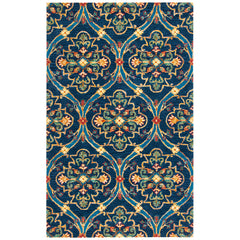 Area Rug, 8 ft x 10 ft, Hand Woven Cotton and Wool in Navy, Green and Yellow