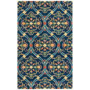 Area Rug, 8 ft x 10 ft, Hand Woven Cotton and Wool in Navy, Green and Yellow