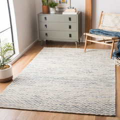 Area Rug, 8 ft x 10 ft, Hand Woven in Navy and White