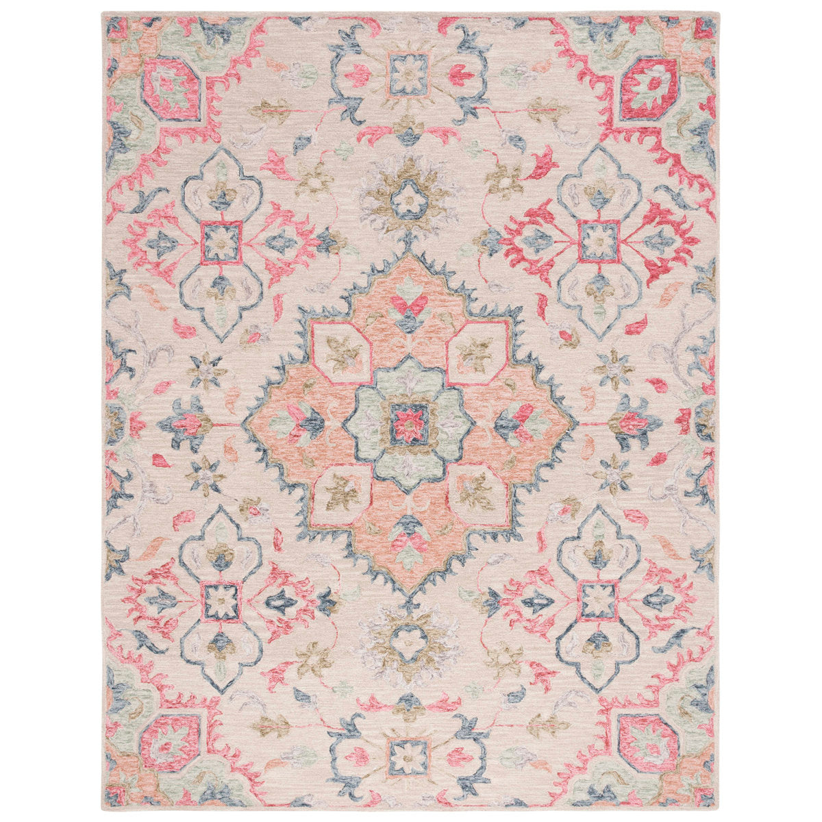 Area Rug, 8 Ft x 10 Ft, Hand Woven in Red and Beige