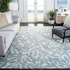 Area Rug, 8 ft x 10 ft, Hand Woven with Blue Floral Pattern