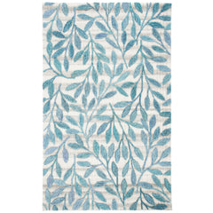 Area Rug, 8 ft x 10 ft, Hand Woven with Blue Floral Pattern