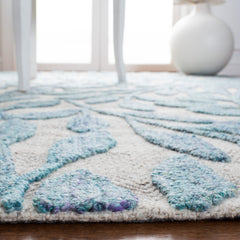 Area Rug, 8 ft x 10 ft, Hand Woven with Blue Floral Pattern