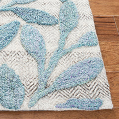 Area Rug, 8 ft x 10 ft, Hand Woven with Blue Floral Pattern