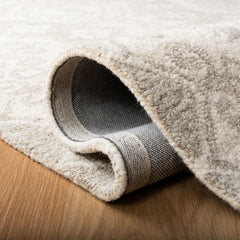 Area Rug, 8 Ft x 10 Ft, Hand-Woven Wool in Ivory and Beige