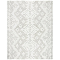 Area Rug, 8 Ft x 10 Ft, Hand-Woven Wool in Ivory and Beige