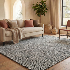 Area Rug, 8 ft x 10 ft, Hand Woven Wool in Ivory and Black