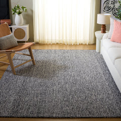 Area Rug, 8 ft x 10 ft, Hand Woven Wool in Ivory and Black