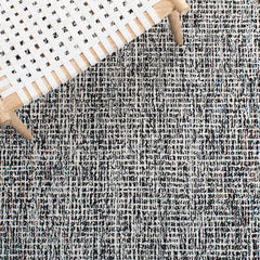 Area Rug, 8 ft x 10 ft, Hand Woven Wool in Ivory and Black