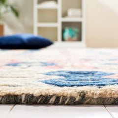 Area Rug, 8 ft x 10 ft, Hand Woven Wool in Red, Navy and Gray