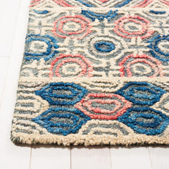 Area Rug, 8 ft x 10 ft, Hand Woven Wool in Red, Navy and Gray