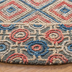 Area Rug, 8 ft x 10 ft, Hand Woven Wool in Red, Navy and Gray
