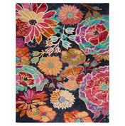 Area Rug, 8 ft x 10 ft, Hand Woven Wool with Charcoal and Blue Floral Pattern