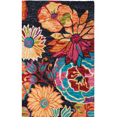 Area Rug, 8 ft x 10 ft, Hand Woven Wool with Charcoal and Blue Floral Pattern