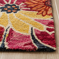 Area Rug, 8 ft x 10 ft, Hand Woven Wool with Charcoal and Blue Floral Pattern