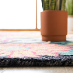 Area Rug, 8 ft x 10 ft, Hand Woven Wool with Charcoal and Blue Floral Pattern