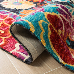 Area Rug, 8 ft x 10 ft, Hand Woven Wool with Charcoal and Blue Floral Pattern