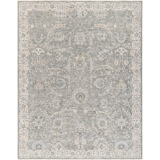 Area Rug, 8 Ft x 10 Ft in Blue, White and Yellow Oriental Pattern