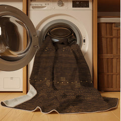Area Rug, 8 Ft x 10 Ft in Dark Brown/Gray/Beige Chenille