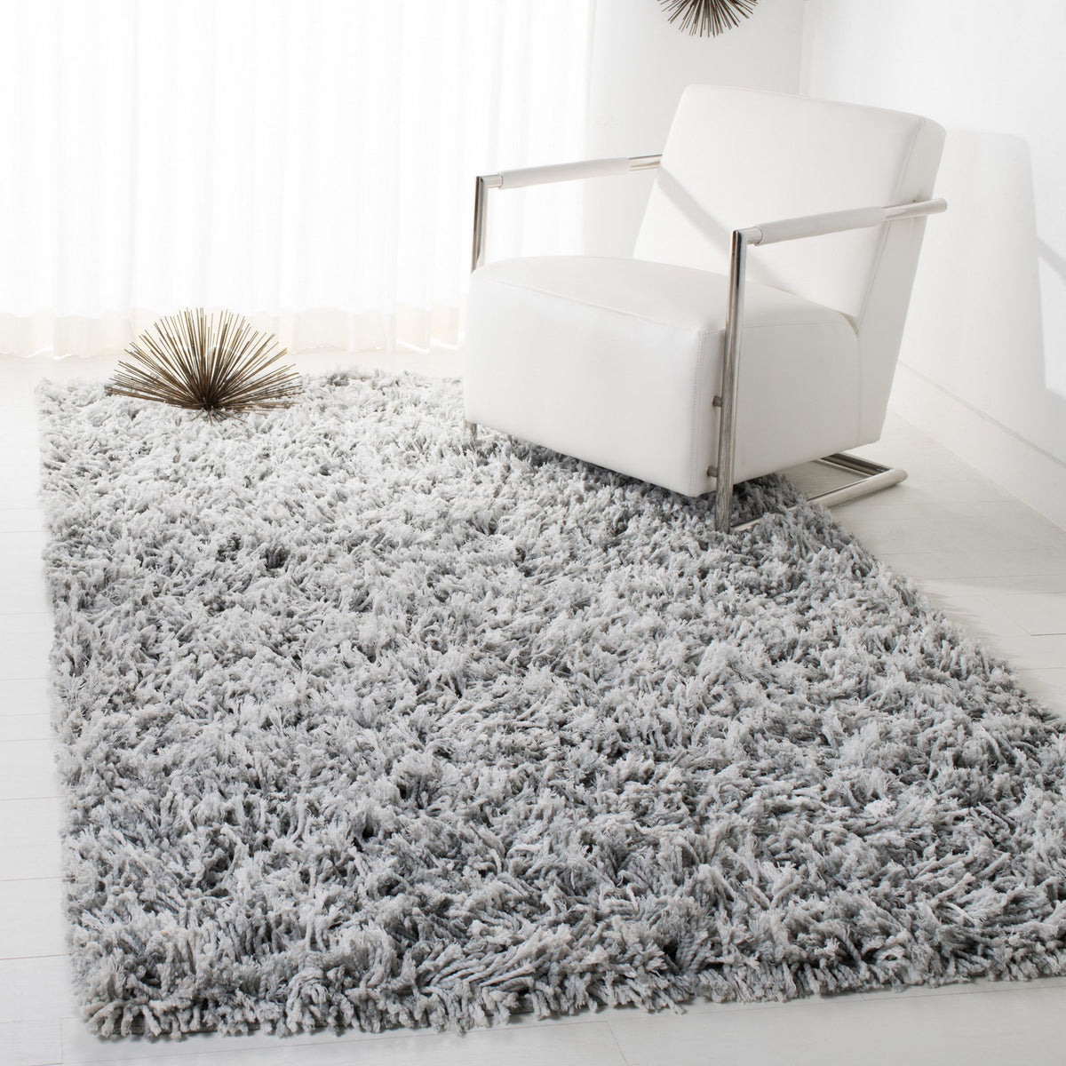 Area Rug, 8 ft x 10 ft in Gray and Ivory Polyester
