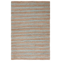 Area Rug, 8 ft x 10 ft in Teal and Natural with Cotton and Jute/Sisal