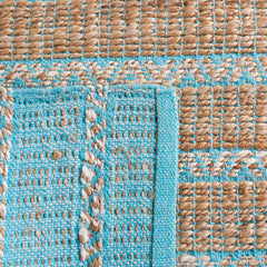 Area Rug, 8 ft x 10 ft in Teal and Natural with Cotton and Jute/Sisal