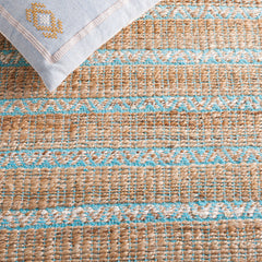 Area Rug, 8 ft x 10 ft in Teal and Natural with Cotton and Jute/Sisal