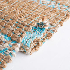 Area Rug, 8 ft x 10 ft in Teal and Natural with Cotton and Jute/Sisal