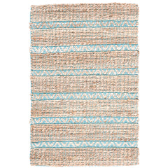 Area Rug, 8 ft x 10 ft in Teal and Natural with Cotton and Jute/Sisal