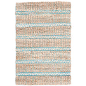 Area Rug, 8 ft x 10 ft in Teal and Natural with Cotton and Jute/Sisal