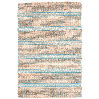 Area Rug, 8 ft x 10 ft in Teal and Natural with Cotton and Jute/Sisal