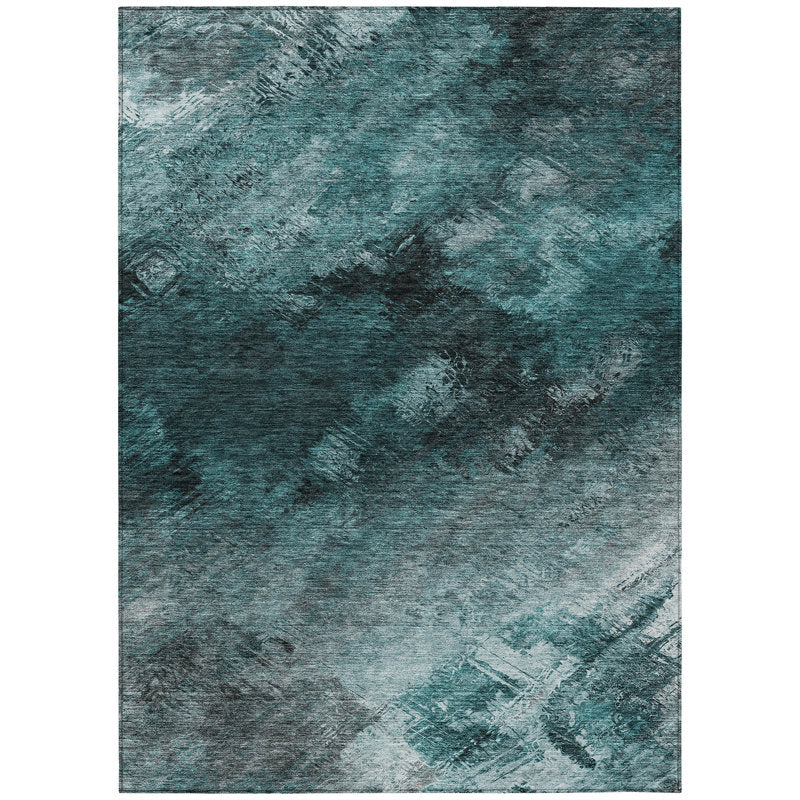 Area Rug, 8 Ft x 10 Ft in Teal with Abstract Pattern