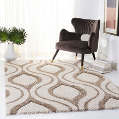 Area Rug, 8 ft x 10 ft, Ivory and Beige in Geometric Pattern
