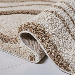 Area Rug, 8 ft x 10 ft, Ivory and Beige in Geometric Pattern