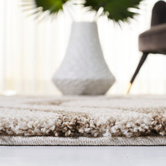 Area Rug, 8 ft x 10 ft, Ivory and Beige in Geometric Pattern