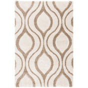 Area Rug, 8 ft x 10 ft, Ivory and Beige in Geometric Pattern